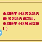 王泗联丰小区灵芝纸火铺(灵芝纸火铺燃起，王泗联丰小区居民惊慌！)