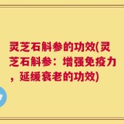 灵芝石斛参的功效(灵芝石斛参：增强免疫力，延缓衰老的功效)