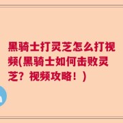 黑骑士打灵芝怎么打视频(黑骑士如何击败灵芝？视频攻略！)