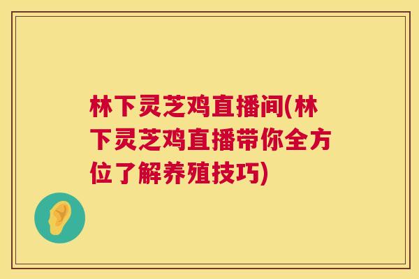 林下灵芝鸡直播间(林下灵芝鸡直播带你全方位了解养殖技巧)  第1张