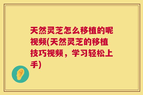 天然灵芝怎么移植的呢视频(天然灵芝的移植技巧视频，学习轻松上手)  第1张