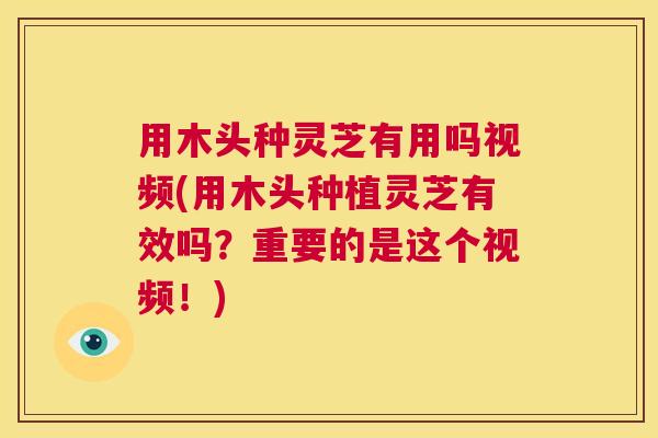 用木头种灵芝有用吗视频(用木头种植灵芝有效吗?重要的是这个视频!) 第1张 用木头种灵芝有用吗视频(用木头种植灵芝有效吗?重要的是这个视频!) 第1张