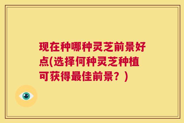 现在种哪种灵芝前景好点(选择何种灵芝种植可获得最佳前景?) 第1张 现在种哪种灵芝前景好点(选择何种灵芝种植可获得最佳前景?) 第1张