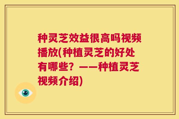 种灵芝效益很高吗视频播放(种植灵芝的好处有哪些?——种植灵芝视频介绍) 第1张 种灵芝效益很高吗视频播放(种植灵芝的好处有哪些?——种植灵芝视频介绍) 第1张