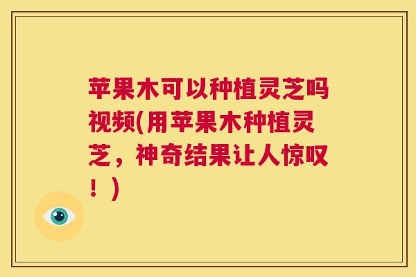 苹果木可以种植灵芝吗视频(用苹果木种植灵芝，神奇结果让人惊叹！)  第1张