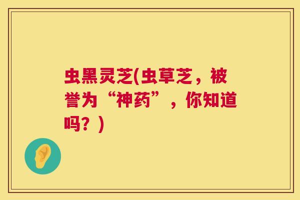 虫黑灵芝(虫草芝，被誉为“神药”，你知道吗？)  第1张