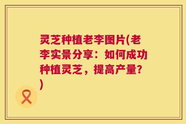 灵芝种植老李图片(老李实景分享:如何成功种植灵芝,提高产量?) 第1张 灵芝种植老李图片(老李实景分享:如何成功种植灵芝,提高产量?) 第1张