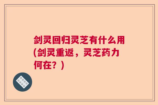 剑灵回归灵芝有什么用(剑灵重返，灵芝药力何在？)  第1张