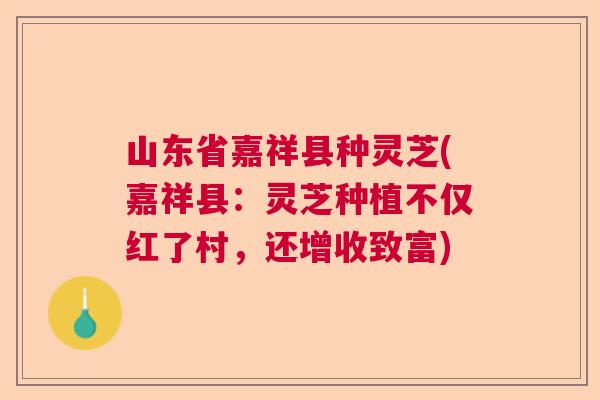 山东省嘉祥县种灵芝(嘉祥县：灵芝种植不仅红了村，还增收致富)  第1张