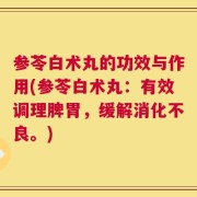 参苓白术丸的功效与作用(参苓白术丸：有效调理脾胃，缓解消化不良。)