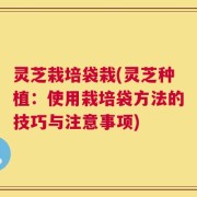 灵芝栽培袋栽(灵芝种植：使用栽培袋方法的技巧与注意事项)