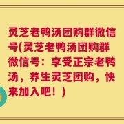 灵芝老鸭汤团购群微信号(灵芝老鸭汤团购群微信号：享受正宗老鸭汤，养生灵芝团购，快来加入吧！)