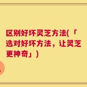 区别好坏灵芝方法(「选对好坏方法，让灵芝更神奇」)