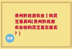 贵州黔兆源农业収购灵芝是真吗(贵州黔兆源农业收购灵芝是否属实？)