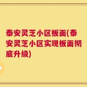 泰安灵芝小区板面(泰安灵芝小区实现板面彻底升级)