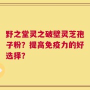 野之堂灵之破壁灵芝孢子粉？提高免疫力的好选择？