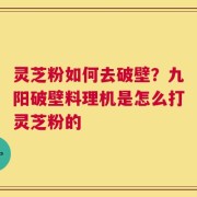 灵芝粉如何去破壁？九阳破壁料理机是怎么打灵芝粉的