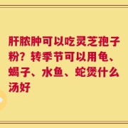 肝脓肿可以吃灵芝孢子粉？转季节可以用龟、蝎子、水鱼、蛇煲什么汤好