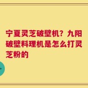 宁夏灵芝破壁机？九阳破壁料理机是怎么打灵芝粉的