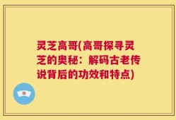 灵芝高哥(高哥探寻灵芝的奥秘：解码古老传说背后的功效和特点)