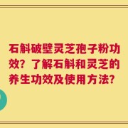 石斛破壁灵芝孢子粉功效？了解石斛和灵芝的养生功效及使用方法？