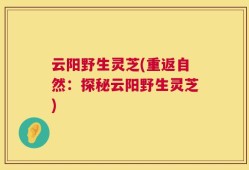 云阳野生灵芝(重返自然：探秘云阳野生灵芝)