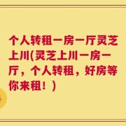 个人转租一房一厅灵芝上川(灵芝上川一房一厅，个人转租，好房等你来租！)