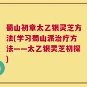 蜀山初章太乙银灵芝方法(学习蜀山派治疗方法——太乙银灵芝初探)