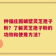 种福庄园破壁灵芝孢子粉？了解灵芝孢子粉的功效和使用方法？