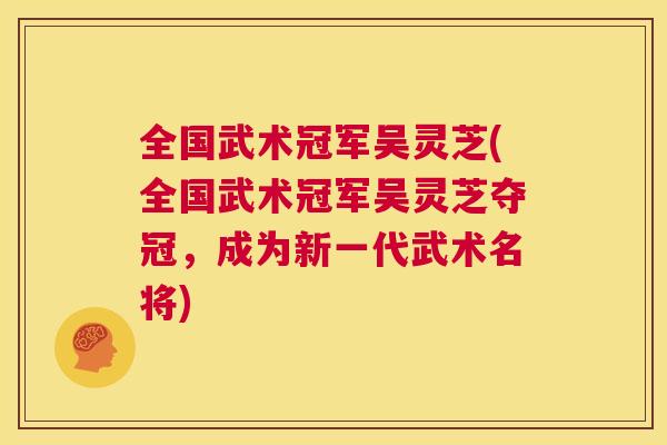 全国武术冠军吴灵芝(全国武术冠军吴灵芝夺冠，成为新一代武术名将)  第1张