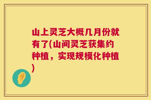 山上灵芝大概几月份就有了(山间灵芝获集约种植,实现规模化种植) 第1张 山上灵芝大概几月份就有了(山间灵芝获集约种植,实现规模化种植) 第1张