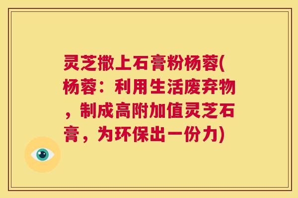 灵芝撒上石膏粉杨蓉(杨蓉:利用生活废弃物,制成高附加值灵芝石膏,为环保出一份力) 第1张 灵芝撒上石膏粉杨蓉(杨蓉:利用生活废弃物,制成高附加值灵芝石膏,为环保出一份力) 第1张