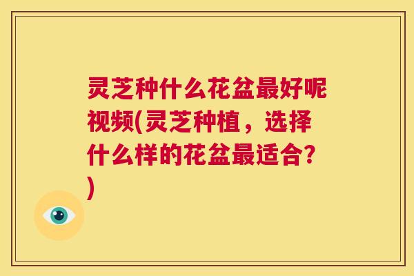 灵芝种什么花盆最好呢视频(灵芝种植，选择什么样的花盆最适合？)  第1张