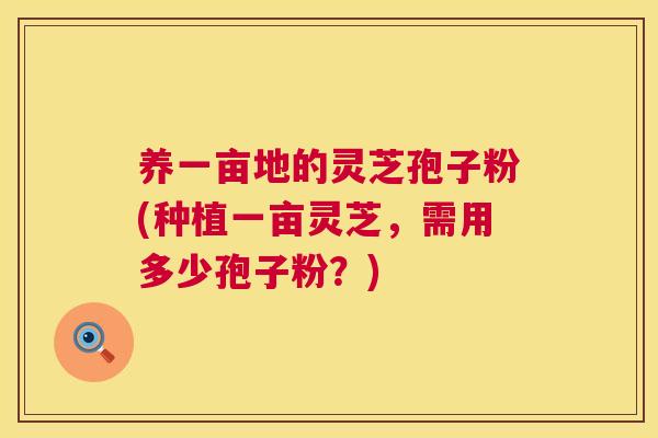 养一亩地的灵芝孢子粉(种植一亩灵芝,需用多少孢子粉?) 第1张 养一亩地的灵芝孢子粉(种植一亩灵芝,需用多少孢子粉?) 第1张